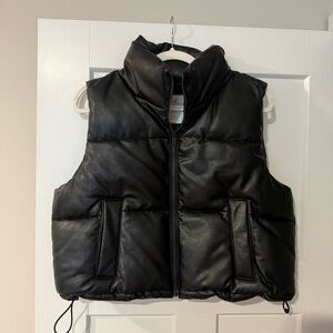 Hollister black leather puffer vest
